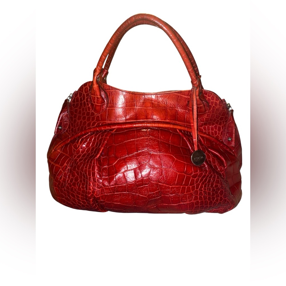 FURLA EUC RED CROC-EMBOSSED LEATHER BAG - Picture 1 of 9